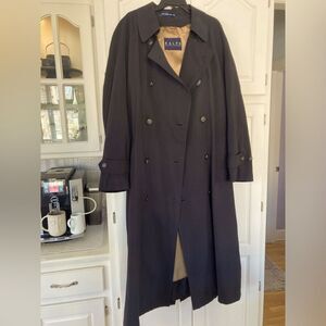 RALPH Lauren black double breasted trenchcoat removable wool liner men’s 42 R